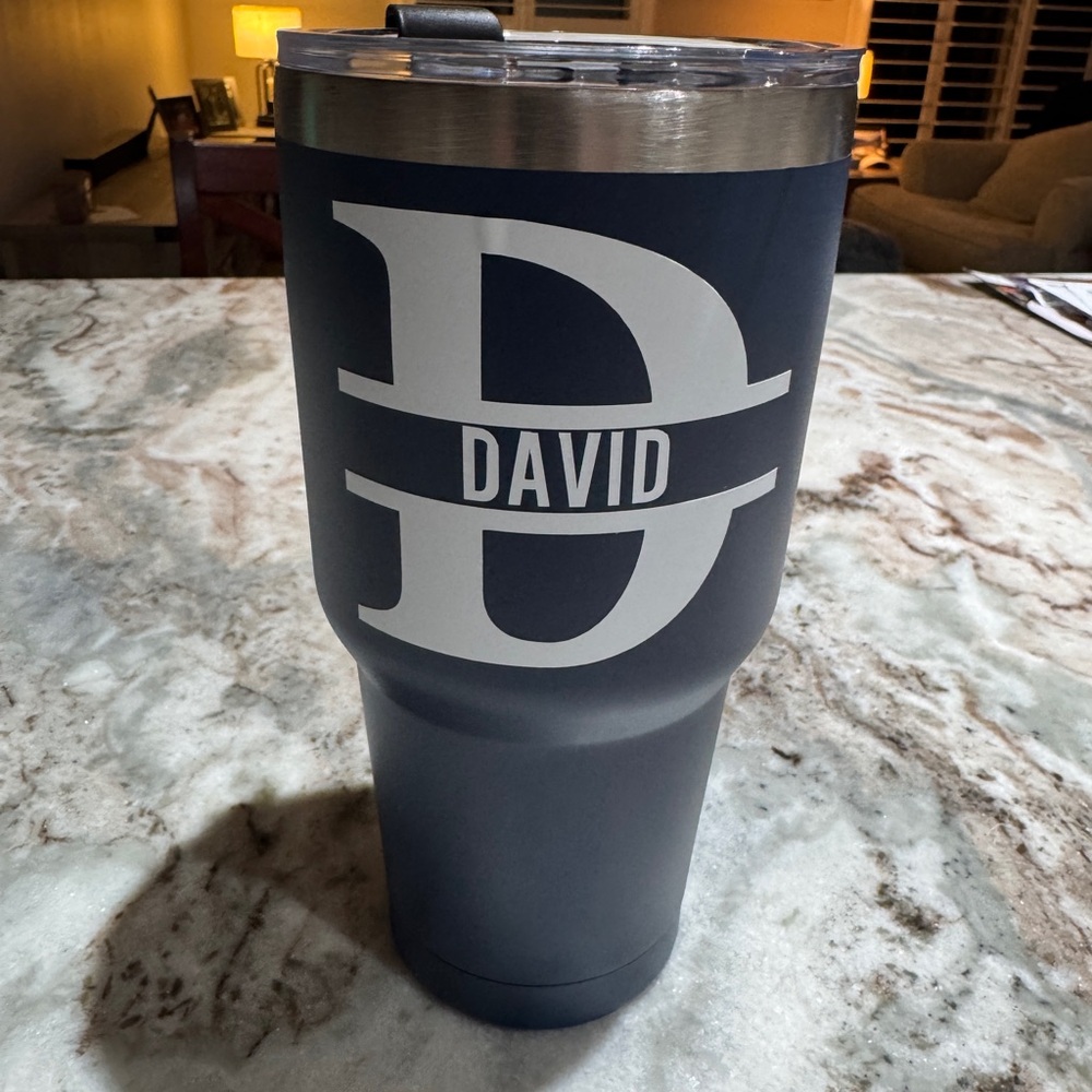 Personalized slate blue Tumbler.